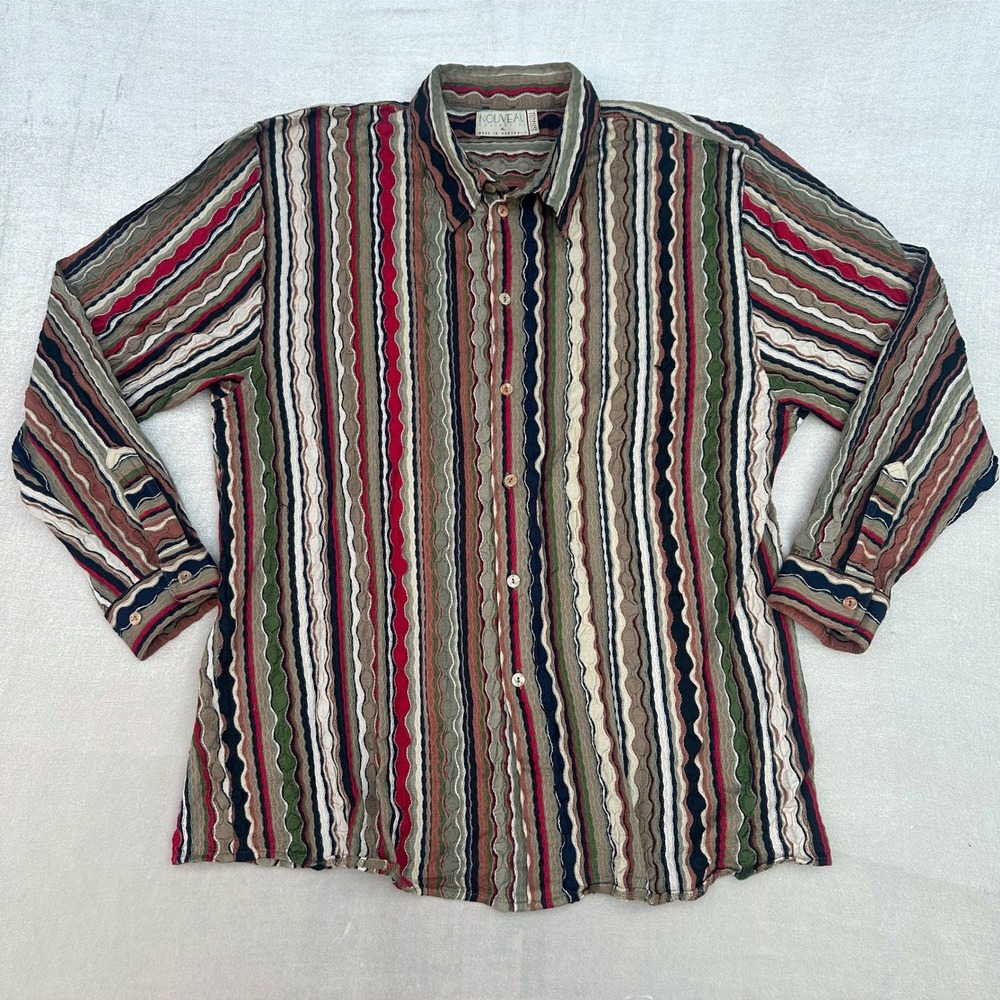Vintage 90s Coogi Australia Nouveau Collection XL Wavy Stripe Button Up Shirt